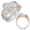 LARGE 1.84CT DIAMOND 14KT WHITE & ROSE GOLD MULTI FLOWER CRISS CROSS LOVE RING
