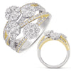 LARGE 1.84CT DIAMOND 14KT WHITE & YELLOW GOLD MULTI FLOWER CRISS CROSS LOVE RING