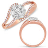 .70CT DIAMOND 14KT WHITE & ROSE GOLD 3D FLOWER DOUBLE LEAF CRISS CROSS LOVE RING