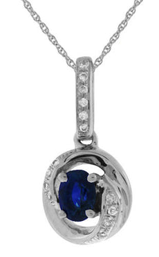 .34CT DIAMOND & AAA SAPPHIRE 14KT WHITE GOLD 3D OVAL & ROUND LOVE KNOT PENDANT