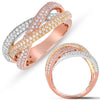 LARGE .91CT DIAMOND 14K TRI COLOR GOLD MULTI ROW TRINITY SEMI ETERNITY LOVE RING