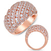 EXTRA LARGE 2.63CT DIAMOND 14K ROSE GOLD MULTI ROW PAVE DIAGONAL DOME SHAPE RING
