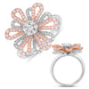ESTATE LARGE .95CT DIAMOND 14KT WHITE GOLD 3D CLASSIC ROUND FLOWER LOVE RING