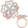 LARGE 1.24CT DIAMOND 14KT WHITE & ROSE GOLD CLASSIC MULTI HEART FLOWER LOVE RING