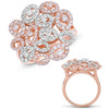 LARGE 1.31CT DIAMOND 14KT WHITE & ROSE GOLD OVAL CLUSTER MULTI CIRCULAR FUN RING