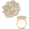 LARGE 1.31CT DIAMOND 14KT WHITE & YELLOW GOLD 3D CLUSTER MULTI CIRCULAR FUN RING