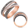 WIDE 1.54CT WHITE & CHOCOLATE FANCY DIAMOND 14KT ROSE GOLD CRISS CROSS LOVE RING