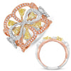 LARGE 1.09CT WHITE & CANARY DIAMOND 14KT WHITE & ROSE GOLD 3D ANNIVERSARY RING