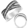 LARGE 1.35CT WHITE & BLACK DIAMOND 14KT WHITE GOLD 3 ROW CRISS CROSS LOVE RING