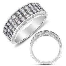 WIDE 1CT DIAMOND 14KT WHITE GOLD 3D ROUND & PRINCESS MULTI ROW ANNIVERSARY RING