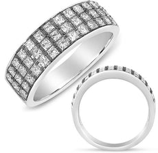 WIDE 1CT DIAMOND 14KT WHITE GOLD 3D PRINCESS THREE ROW WEDDING ANNIVERSARY RING