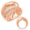 LARGE 1.86CT DIAMOND 14KT ROSE GOLD 3D CLASSIC MULTI ROW CRISS CROSS FUN RING