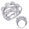 LARGE 3.91CT DIAMOND 14KT WHITE GOLD CLASSIC MULTI FLOWER CRISS CROSS LOVE RING