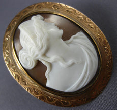 ANTIQUE LARGE 14KT ROSE GOLD CLASSIC SHELL LADY CAMEO FILIGREE BROOCH PIN #21879