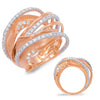 LARGE 1.47CT DIAMOND 14KT WHITE & ROSE GOLD 3D MULTI LEAF CRISS CROSS FUN RING