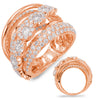 LARGE 3.01CT DIAMOND 14KT ROSE GOLD 3D MULTI ROW CRISS CROSS FLOWER JOURNEY RING