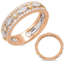 .54CT DIAMOND 14KT TRI COLOR GOLD 3D ROUND & MARQUISE FILIGREE ANNIVERSARY RING