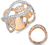 ESTATE WIDE .85CT DIAMOND 14K WHITE & ROSE GOLD 3D MULTI LEAF INFINITY LOVE RING