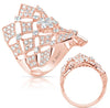 ESTATE LARGE 1.70CT DIAMOND 14KT ROSE GOLD 3D FLOWER OPEN FILIGREE FUN RING