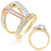 LARGE 1.55CT DIAMOND 14KT TRI COLOR GOLD MULTI ROW V SHAPE TRIANGULAR FUN RING