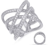 LARGE .88CT DIAMOND 14KT WHITE GOLD MULTI HEART MULTI ROW CRISS CROSS LOVE RING