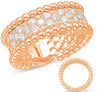 ESTATE WIDE .64CT DIAMOND 14KT ROSE GOLD 3D 3 ROW PAVE BEADED ANNIVERSARY RING