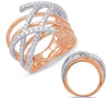 ESTATE WIDE .70CT DIAMOND 14KT WHITE & ROSE GOLD MULTI ROW CRISS CROSS FUN RING