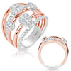 ESTATE WIDE 1.10CT DIAMOND 14KT WHITE & ROSE GOLD MULTI FLOWER ANNIVERSARY RING