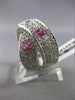 ESTATE LARGE 4CT ROUND DIAMOND & AAA PINK SAPPHIRE 14K WHITE GOLD 3D LOVE X RING