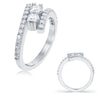 ESTATE 1.09CT DIAMOND 14KT WHITE GOLD 3D CLASSIC TWO STONE CRISS CROSS LOVE RING