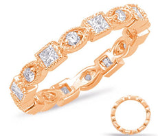 .84CT DIAMOND 14KT ROSE GOLD ROUND & PRINCESS FILIGREE ETERNITY ANNIVERSARY RING