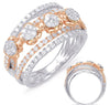 ESTATE WIDE 1.18CT DIAMOND 14K WHITE & ROSE GOLD MULTI FLOWER MULTI ROW FUN RING