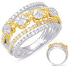 WIDE 1.18CT DIAMOND 14KT WHITE & YELLOW GOLD 3D MULTI FLOWER MULTI ROW FUN RING