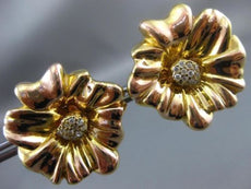 ESTATE EXTRA LARGE .35CT DIAMOND 14KT YELLOW GOLD 3D FLOWER STUD EARRINGS