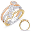 ESTATE .95CT DIAMOND 14KT TRI COLOR GOLD 3D MULTI FLOWER DIAGONAL 3 ROW FUN RING