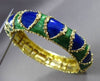 ANTIQUE WIDE 18KT YELLOW GOLD HANDCRAFTED BLUE & GREEN ENAMEL BANGLE #1901