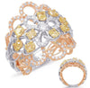LARGE 1.38CT WHITE & FANCY YELLOW DIAMOND 14KT TRI COLOR GOLD 3D COCKTAIL RING