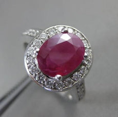 ESTATE 2.30CT DIAMOND & AAA RUBY 14KT WHITE GOLD OVAL HALO ENGAGEMENT RING 19115