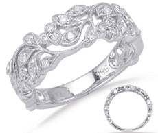 .27CT DIAMOND 14KT WHITE GOLD MULTI LEAF FILIGREE SEMI ETERNITY ANNIVERSARY RING