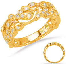 .27CT DIAMOND 14K YELLOW GOLD MULTI LEAF FILIGREE SEMI ETERNITY ANNIVERSARY RING
