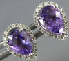 ESTATE 2.21CT DIAMOND & AAA AMETHYST 14K WHITE GOLD TEAR DROP HALO STUD EARRINGS