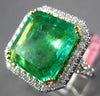 ESTATE EXTRA LARGE 6.21CT DIAMOND & AAA EMERALD 18KT 2 TONE GOLD ENGAGEMENT RING