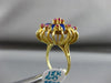 ANTIQUE LARGE 1.20CT AAA RUBY 18KT YELLOW GOLD 3D BLUE ENAMEL OPEN FLOWER RING