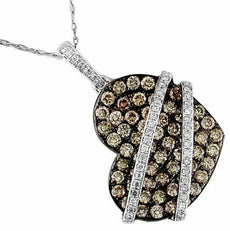 1.41CT WHITE & MOCHA DIAMOND 14KT WHITE GOLD 3D SIDEWAYS HEART LOVE PENDANT