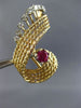 ANTIQUE LARGE 2.60CT DIAMOND & AAA RUBY 18K 2 TONE GOLD 3D LEAF CLIP ON EARRINGS