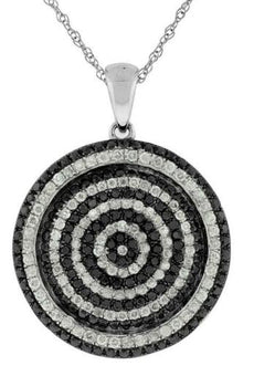 1.25CT WHITE & BLACK DIAMOND 14K WHITE GOLD 3D MULTI ROW FLOWER FLOATING PENDANT