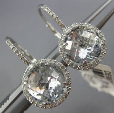 ESTATE LARGE 6.0CT CZ 14KT WHITE GOLD 3D ROUND HALO LEVERBACK HANGING EARRINGS