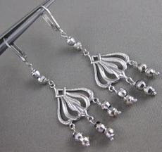 ESTATE 14KT WHITE GOLD LEVERBACK HANGING FILIGREE EARRINGS 64MM x 18MM #19421