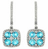 1.93CT DIAMOND & AAA BLUE TOPAZ 14KT WHITE GOLD CLUSTER SQUARE HANGING EARRINGS