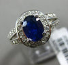 ESTATE 1.89CT DIAMOND & AAA SAPPHIRE 14K WHITE GOLD 3D OVAL HALO ENGAGEMENT RING